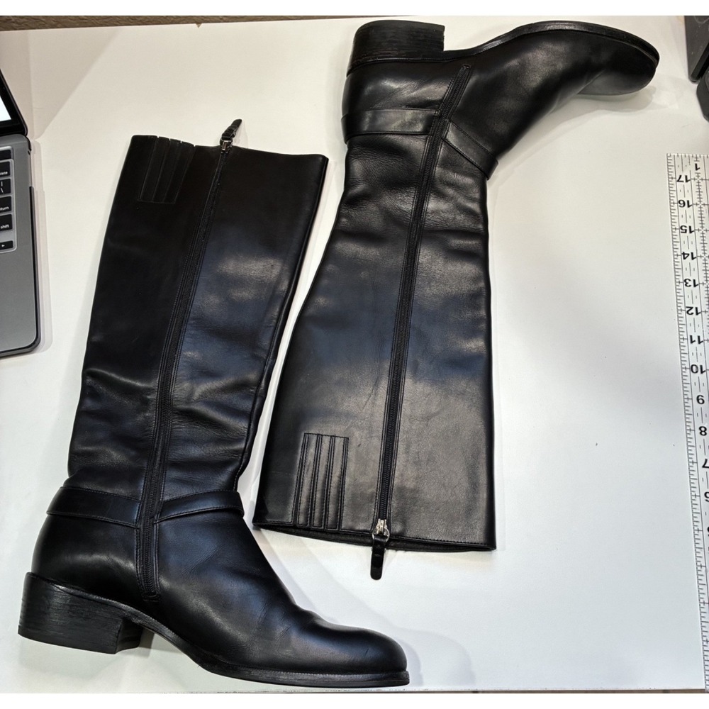 Via Spiga Black Leather Boot Silver Harness Buckle Knee High with Zipper Size 8 - Picture 9 of 16